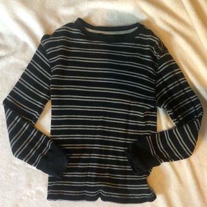 Black and white striped semi ribbed long sleeve